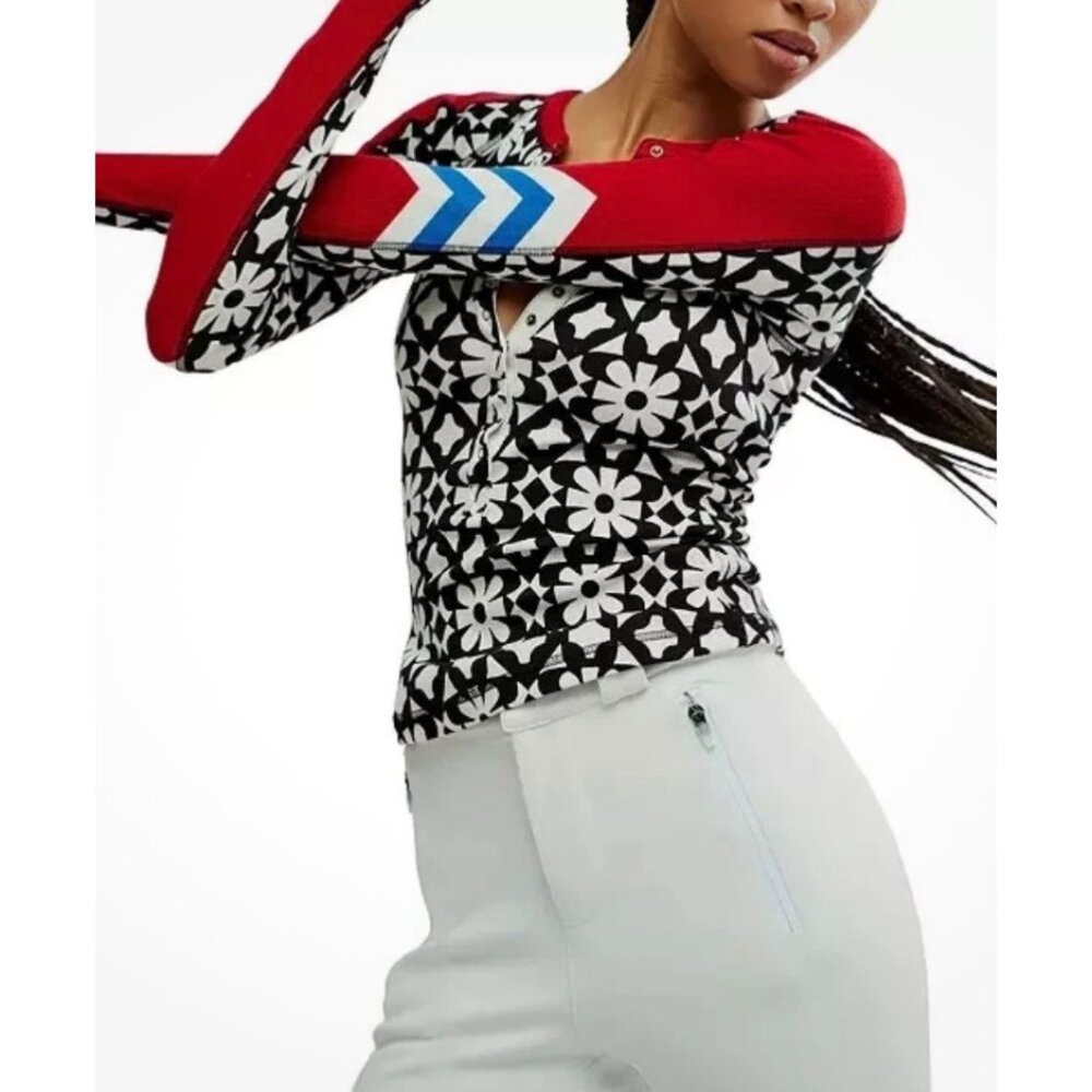 FP Movement by Free People Kick Off Printed Layer Top Black Red White Graphic L - Picture 13 of 16